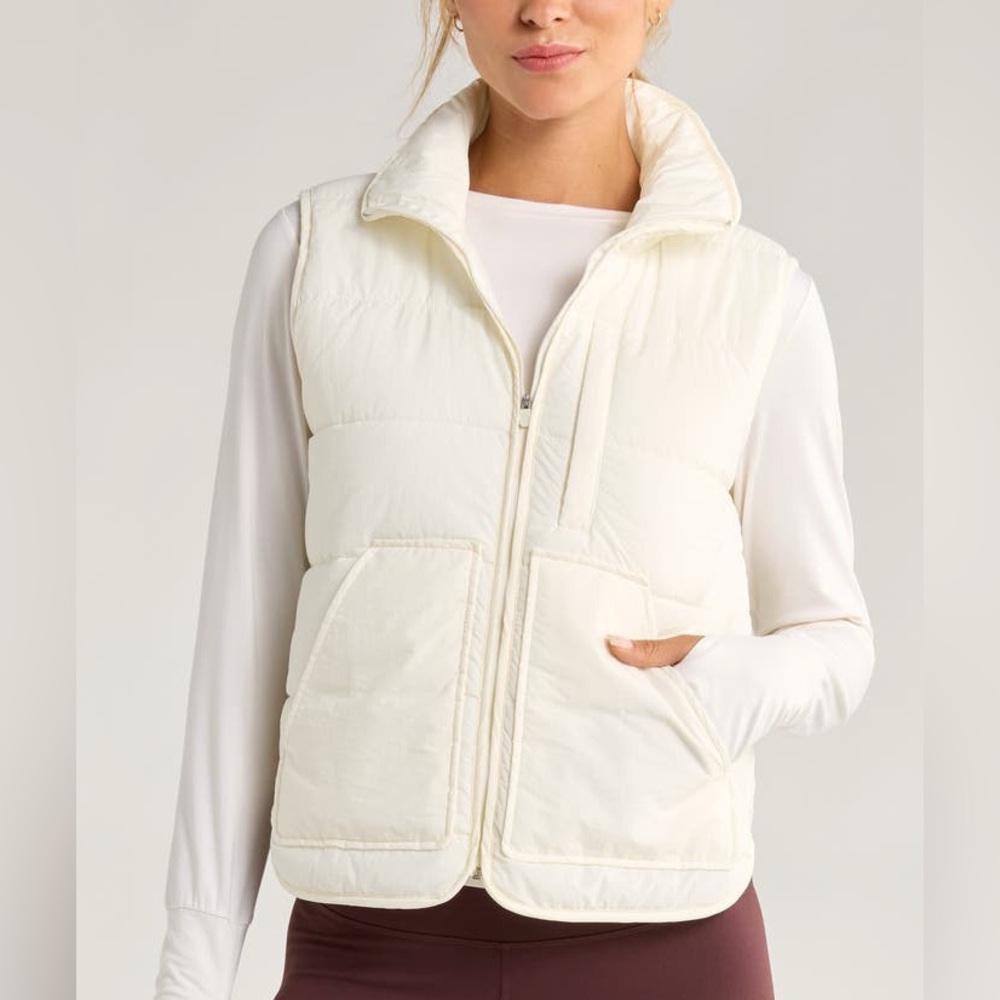 Zella Packable Quilted Vest Ivory Cloud Large NWI